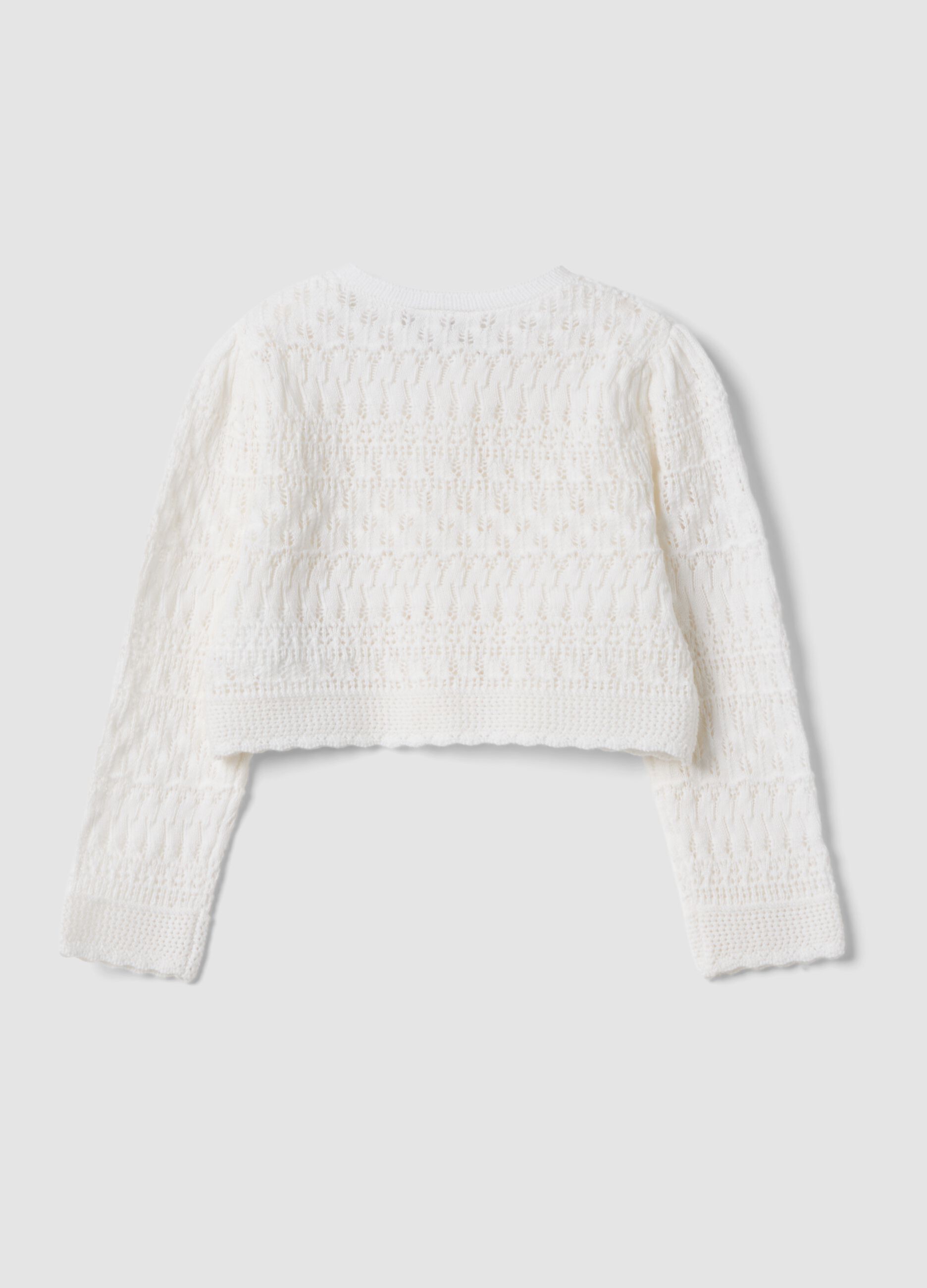 White fitted pure cotton knitted cardigan for baby girl