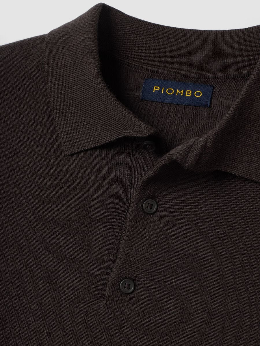 Maglia polo marrone in pura lana merino con colletto polo_1