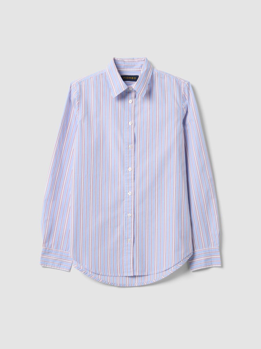 Camicia azzurra a righe rosse in popeline regular fit_0
