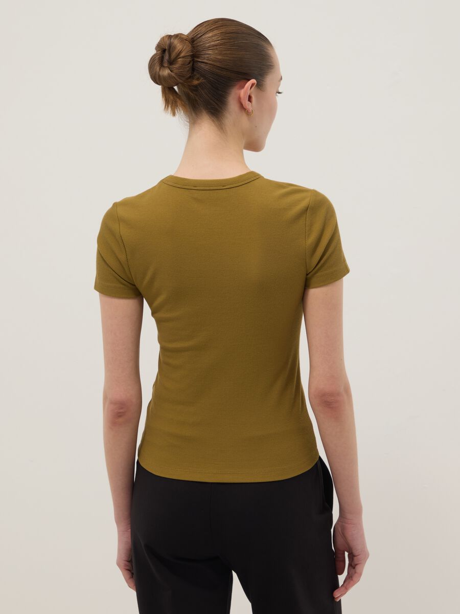 Green fitted short-sleeve stretch cotton T-shirt_3