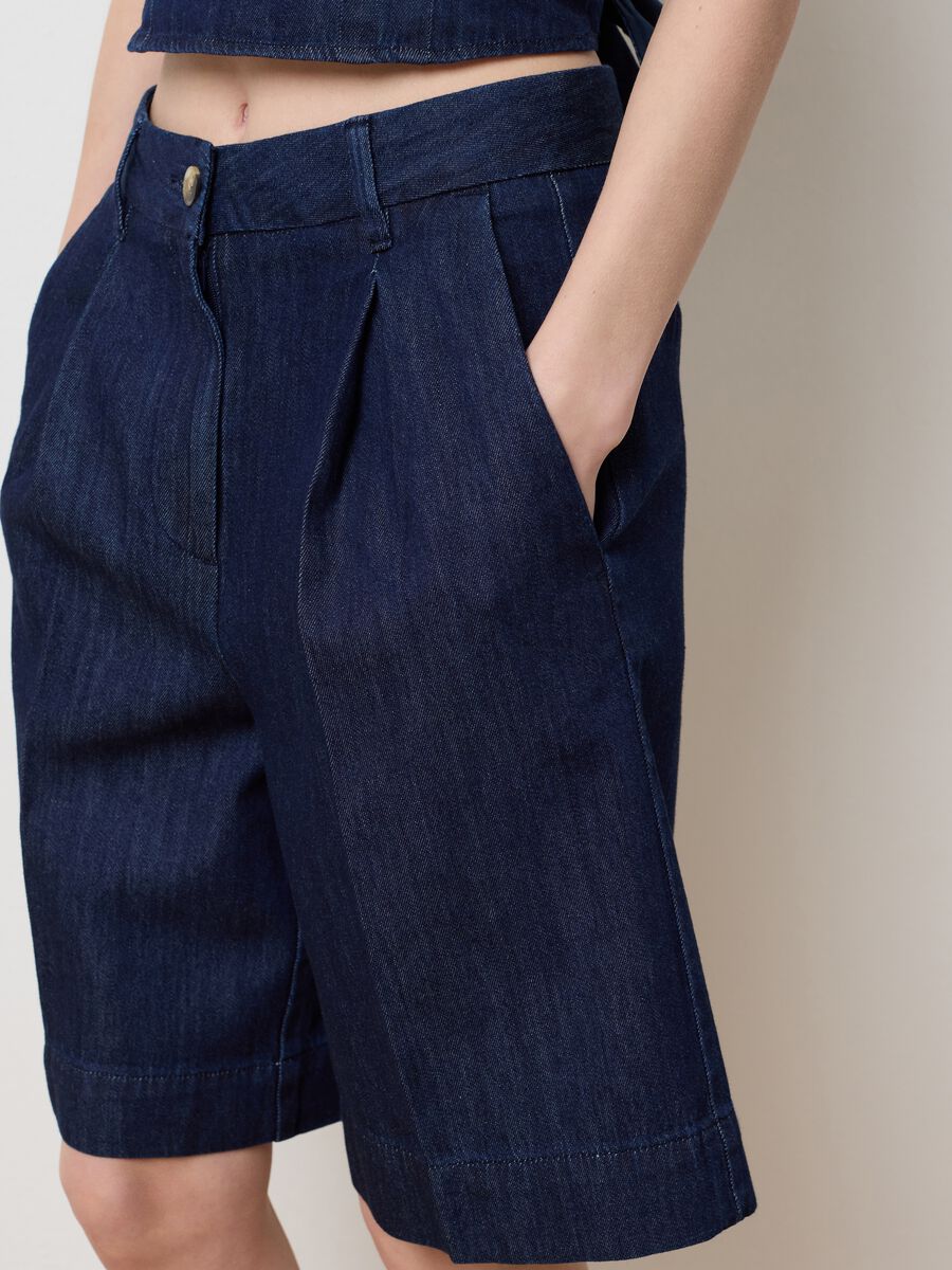 Women's Bermuda shorts in pure blue cotton regular fit_1