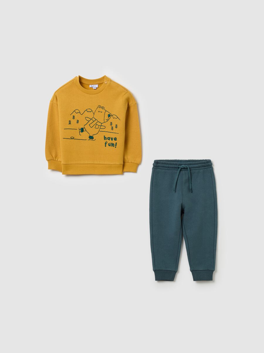 Fleece jogging set with teddy bear embroidery_0