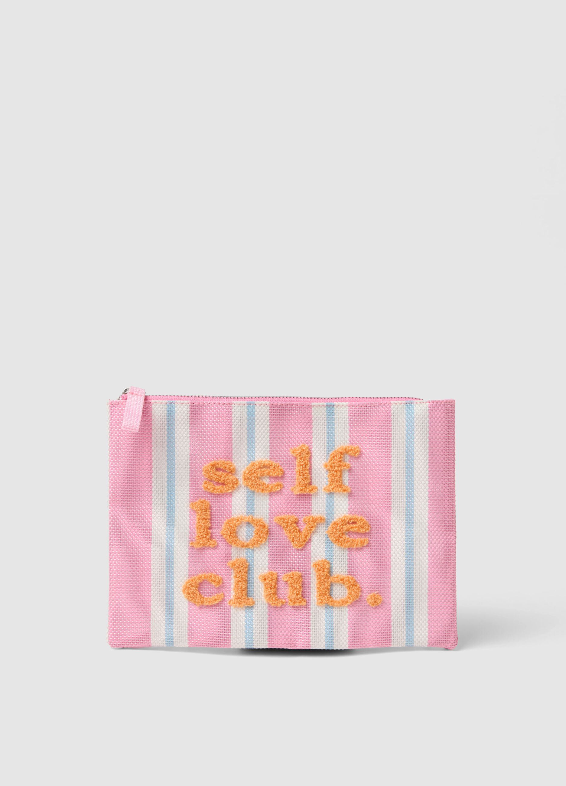 Multicoloured striped wallet with embroidered writing