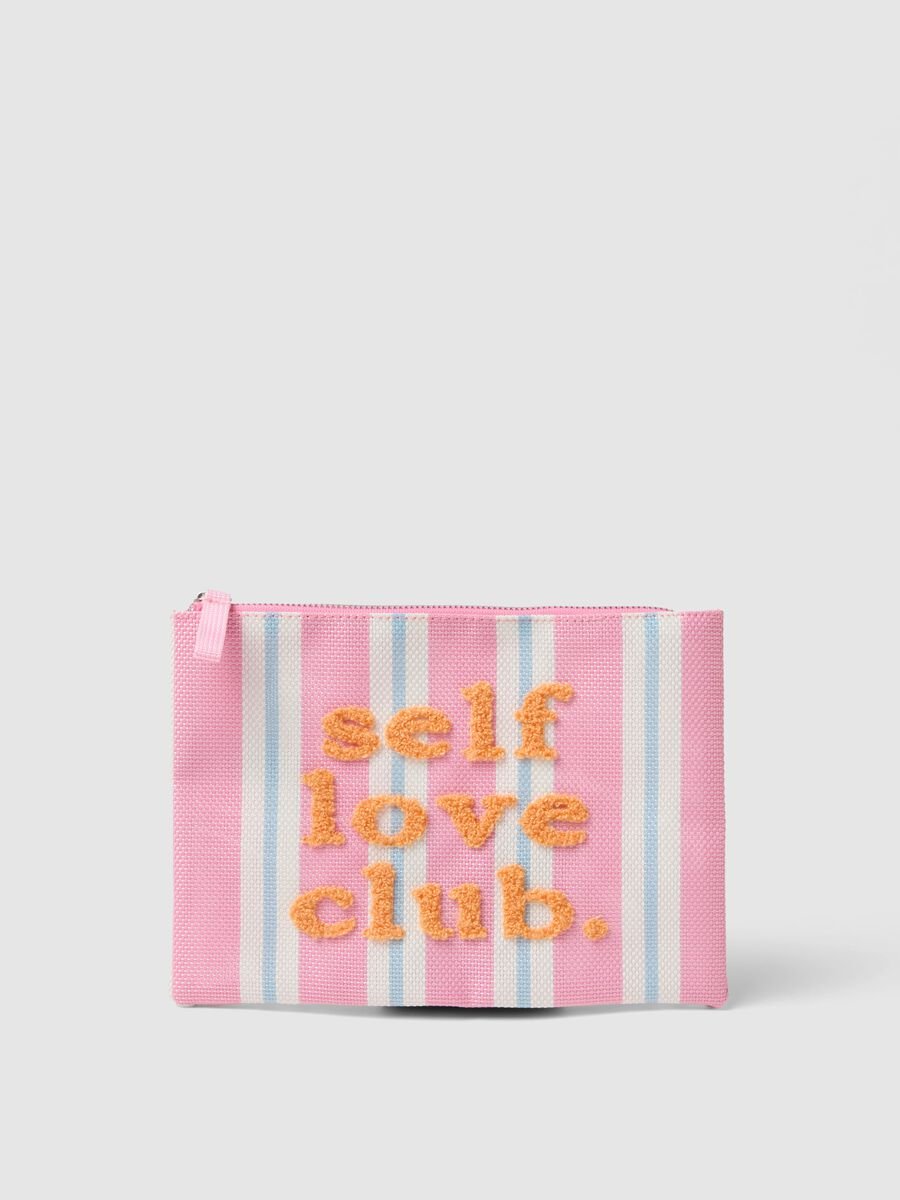 Multicoloured striped wallet with embroidered writing_0