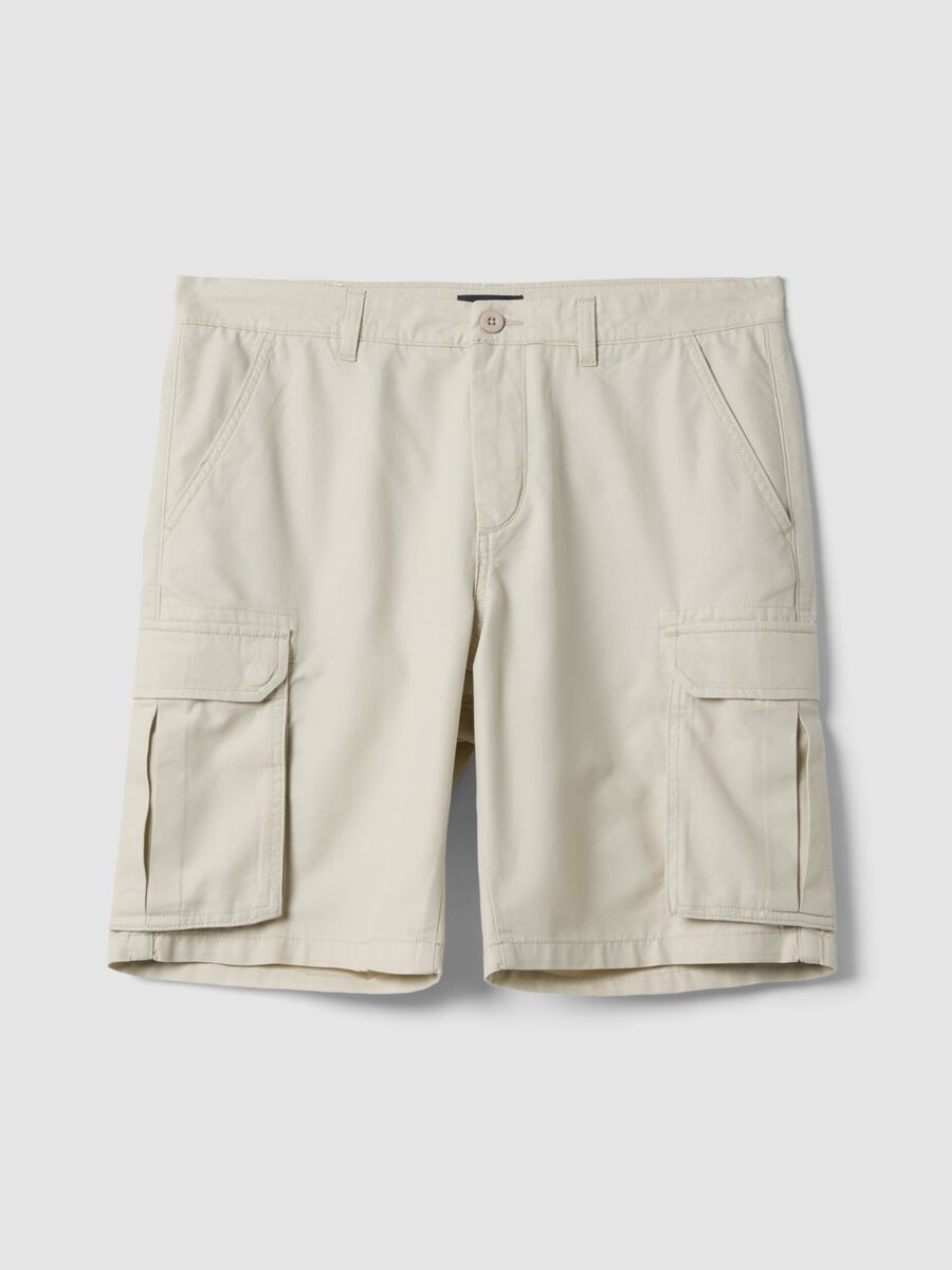 White pure cotton cargo Bermuda shorts, regular fit_4