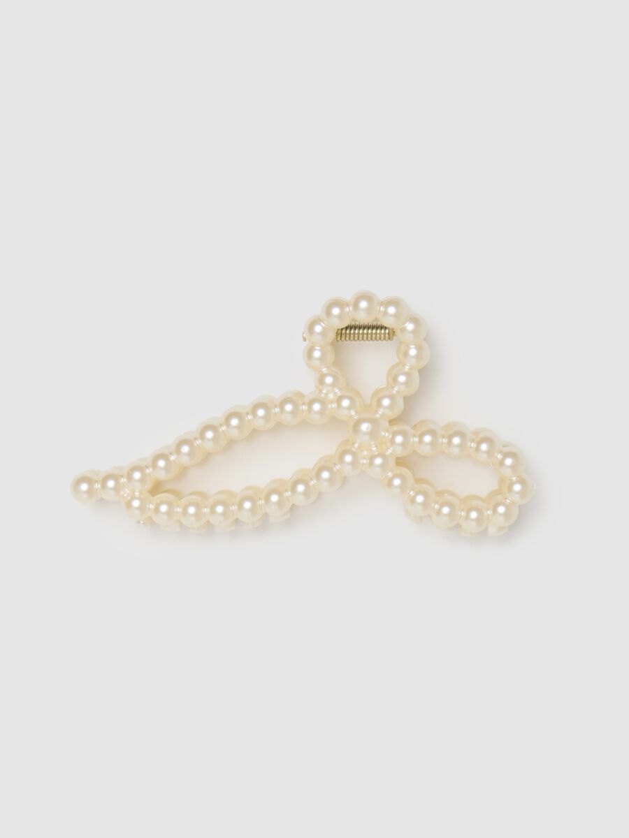 Beige Women's Hair Clip with Pearls_0