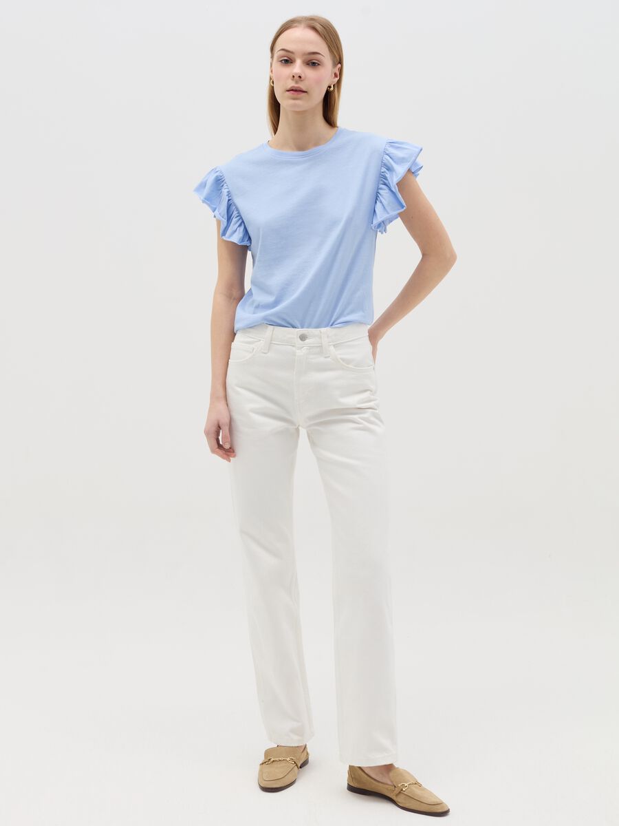 Light blue short-sleeved T-shirt with flounce_1