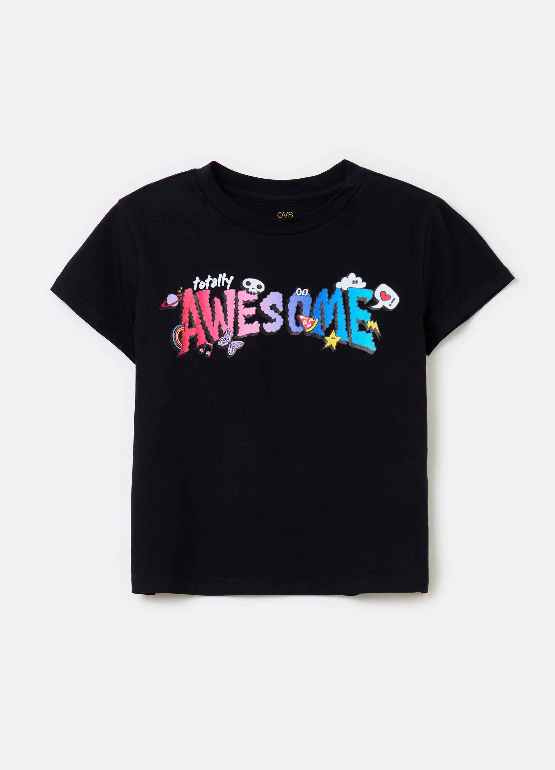 T-shirt in cotone stretch con stampa lettering