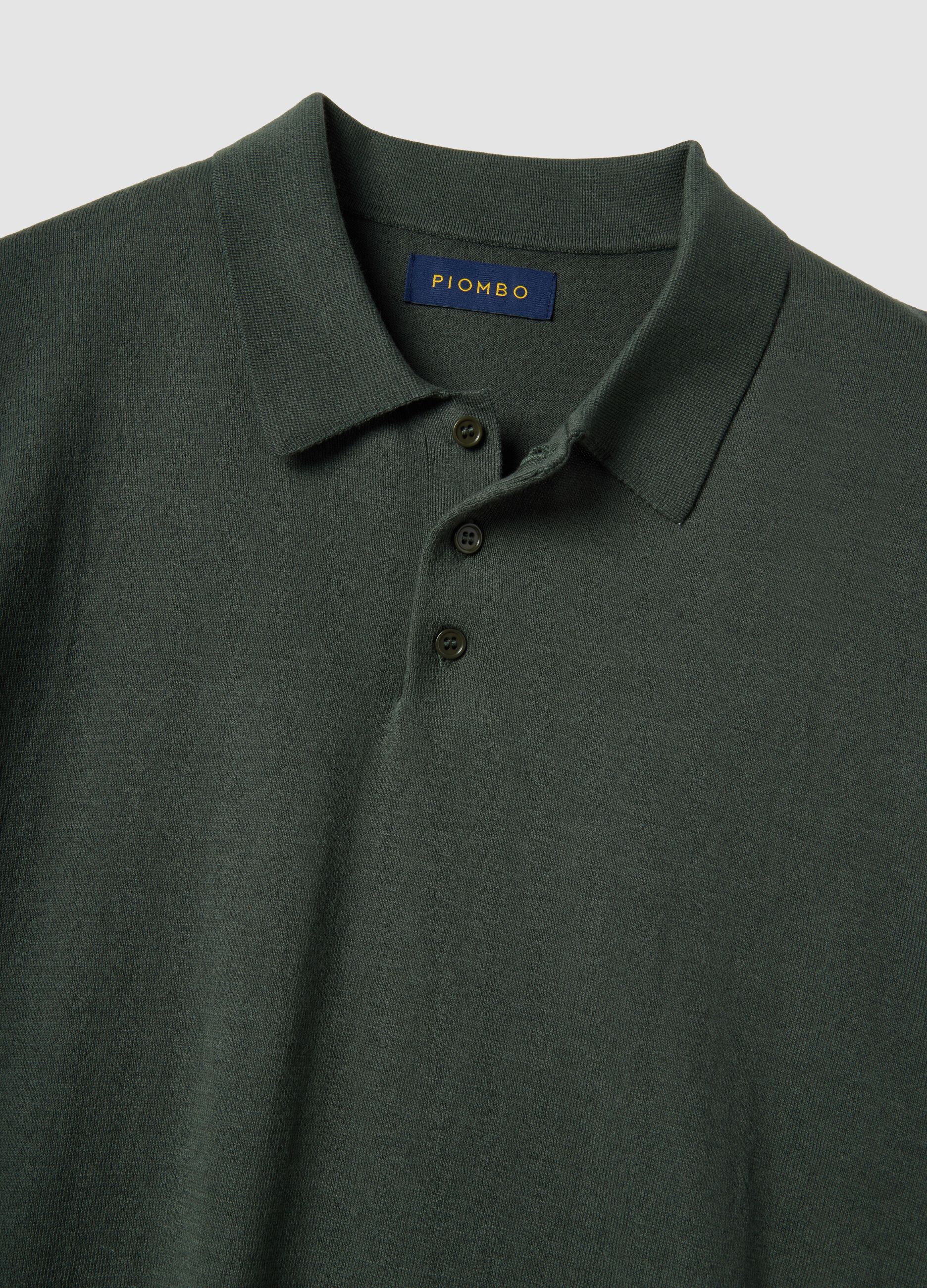 Regular fit green cotton, linen and silk blend polo