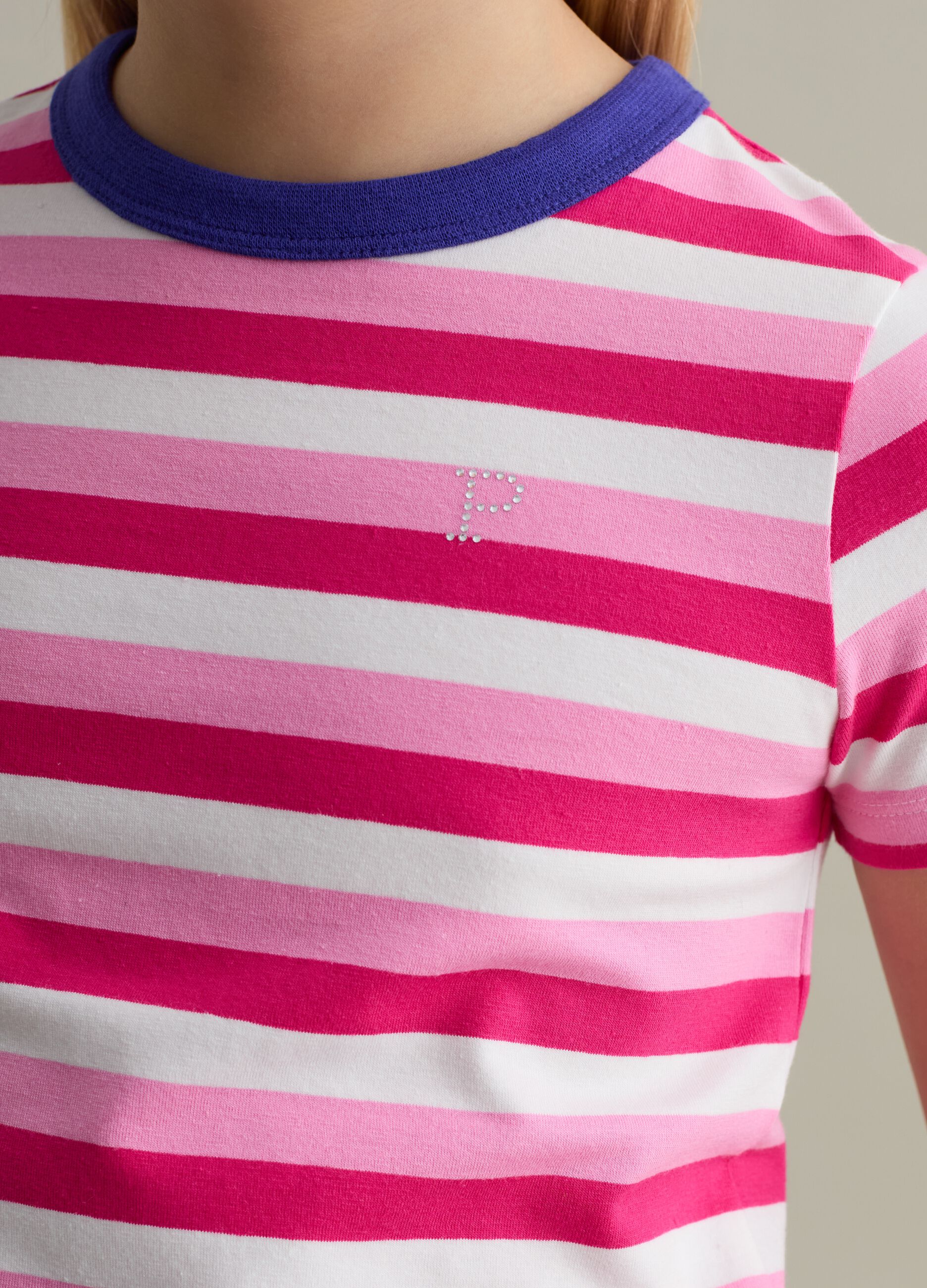 T-shirt with striped pattern and diamanté logo