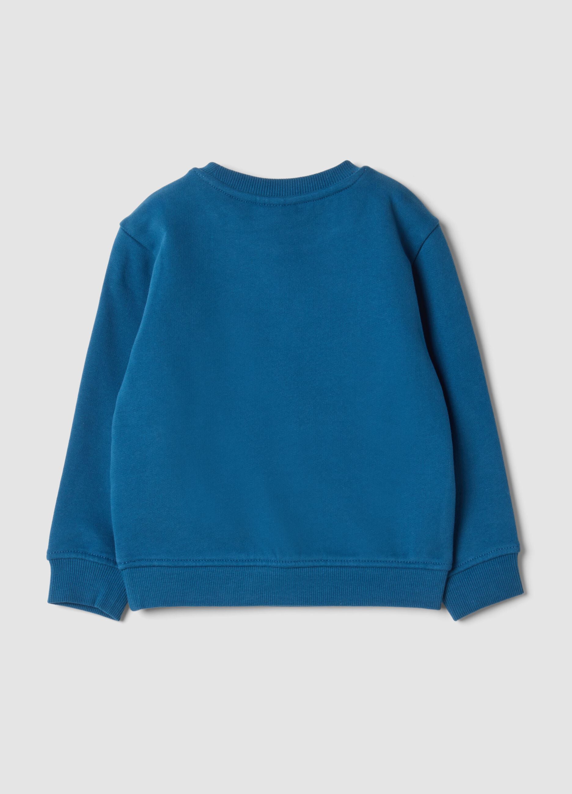 Blue crew-neck sweatshirt in pure organic cotton