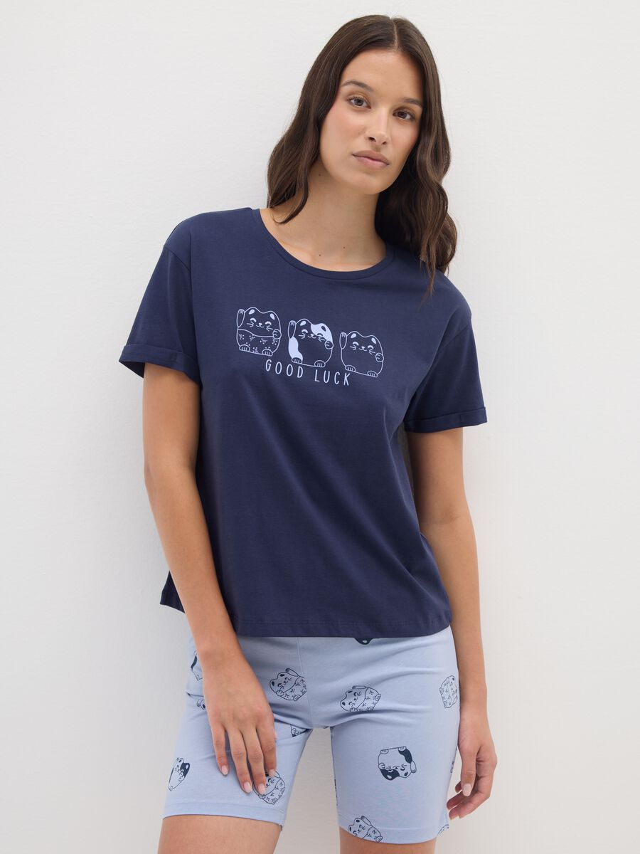 Pigiama in puro cotone blu e azzurro con stampa _1