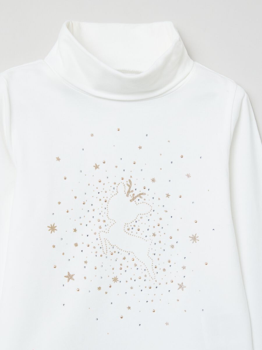 T-shirt a collo alto con strass e glitter_2