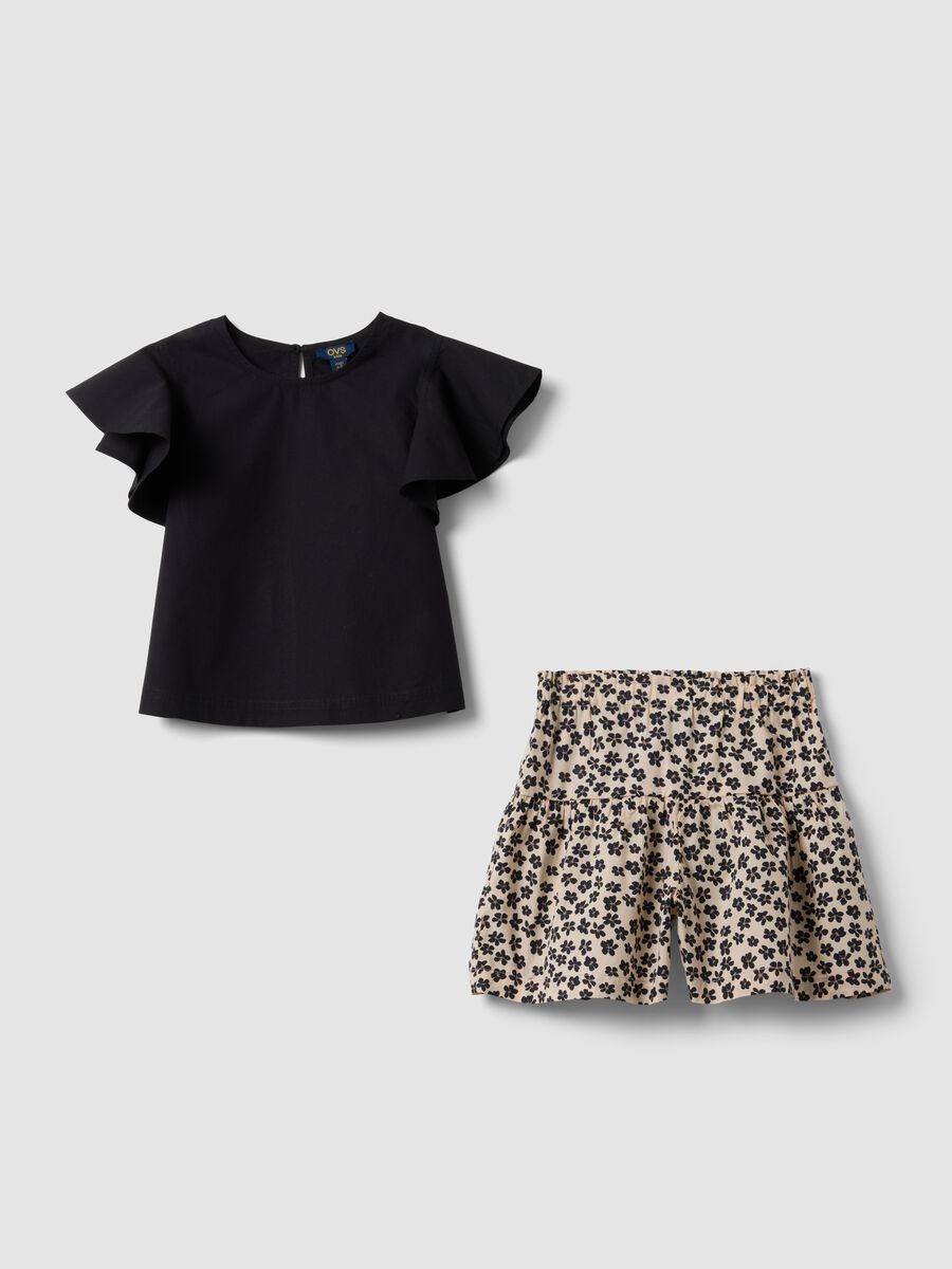 Black pure cotton set with T-shirt and shorts_0