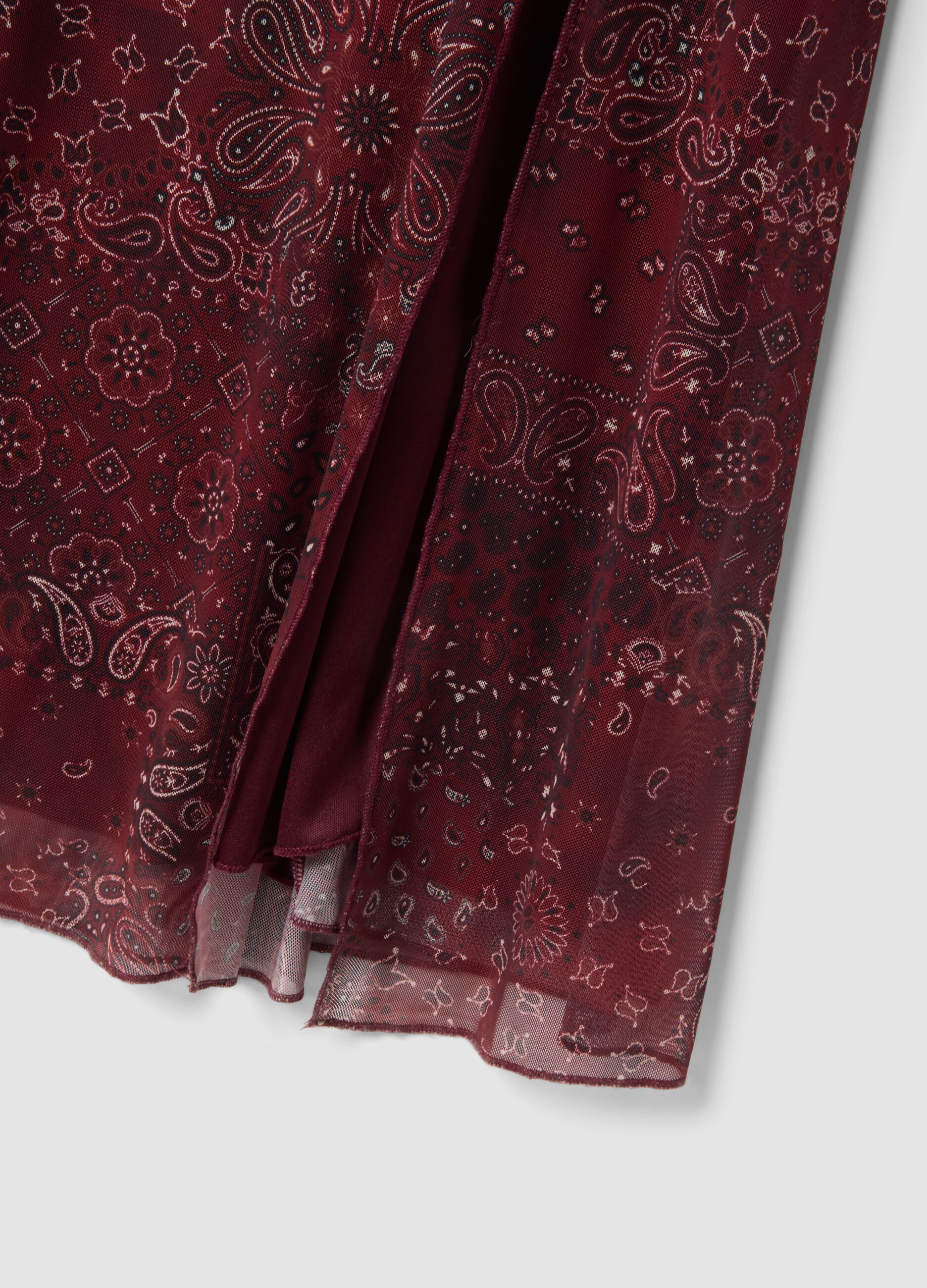 Red paisley stretch maxi dress with side slit