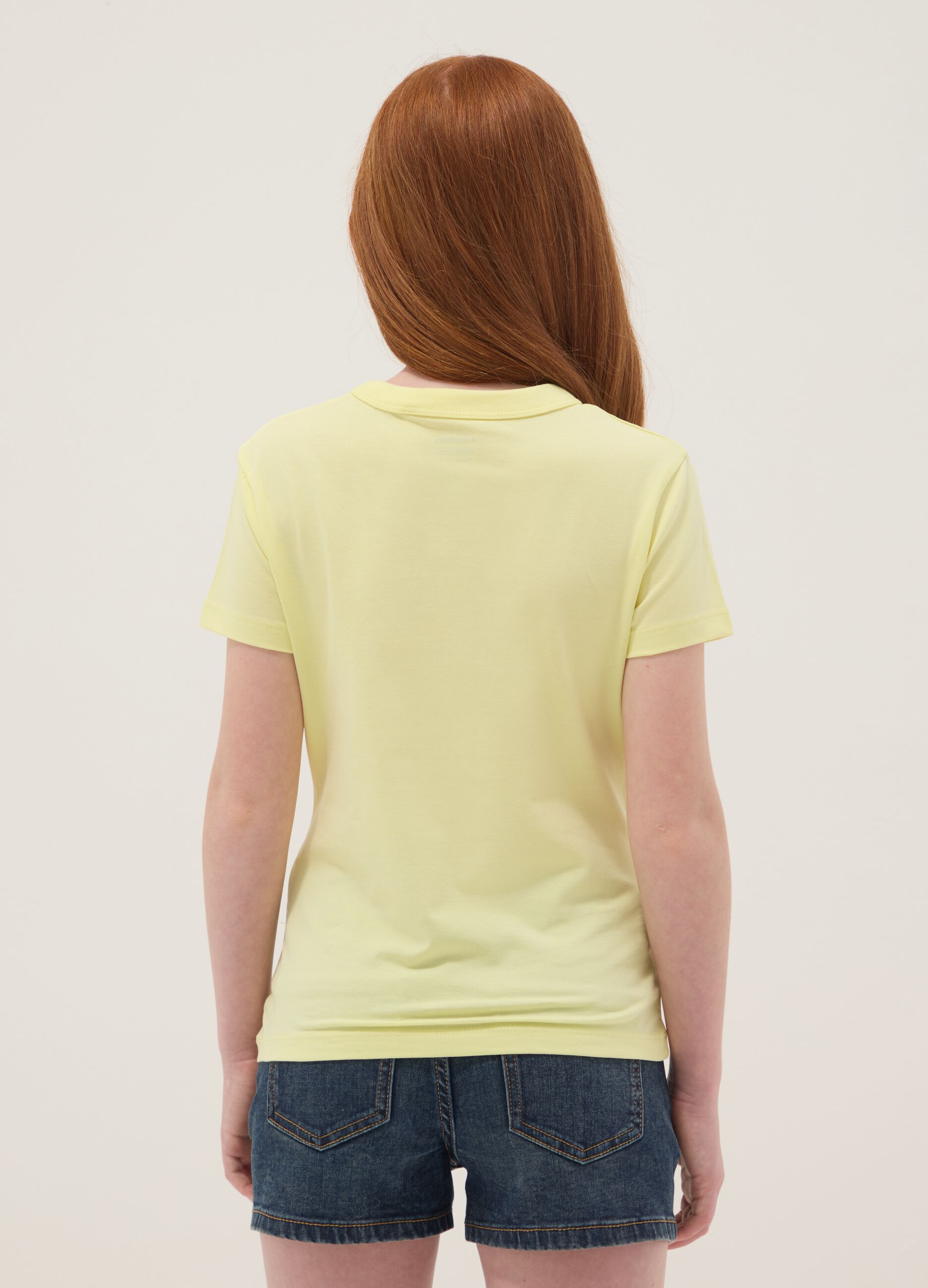 Girls&rsquo; yellow stretch cotton regular-fit T-shirt