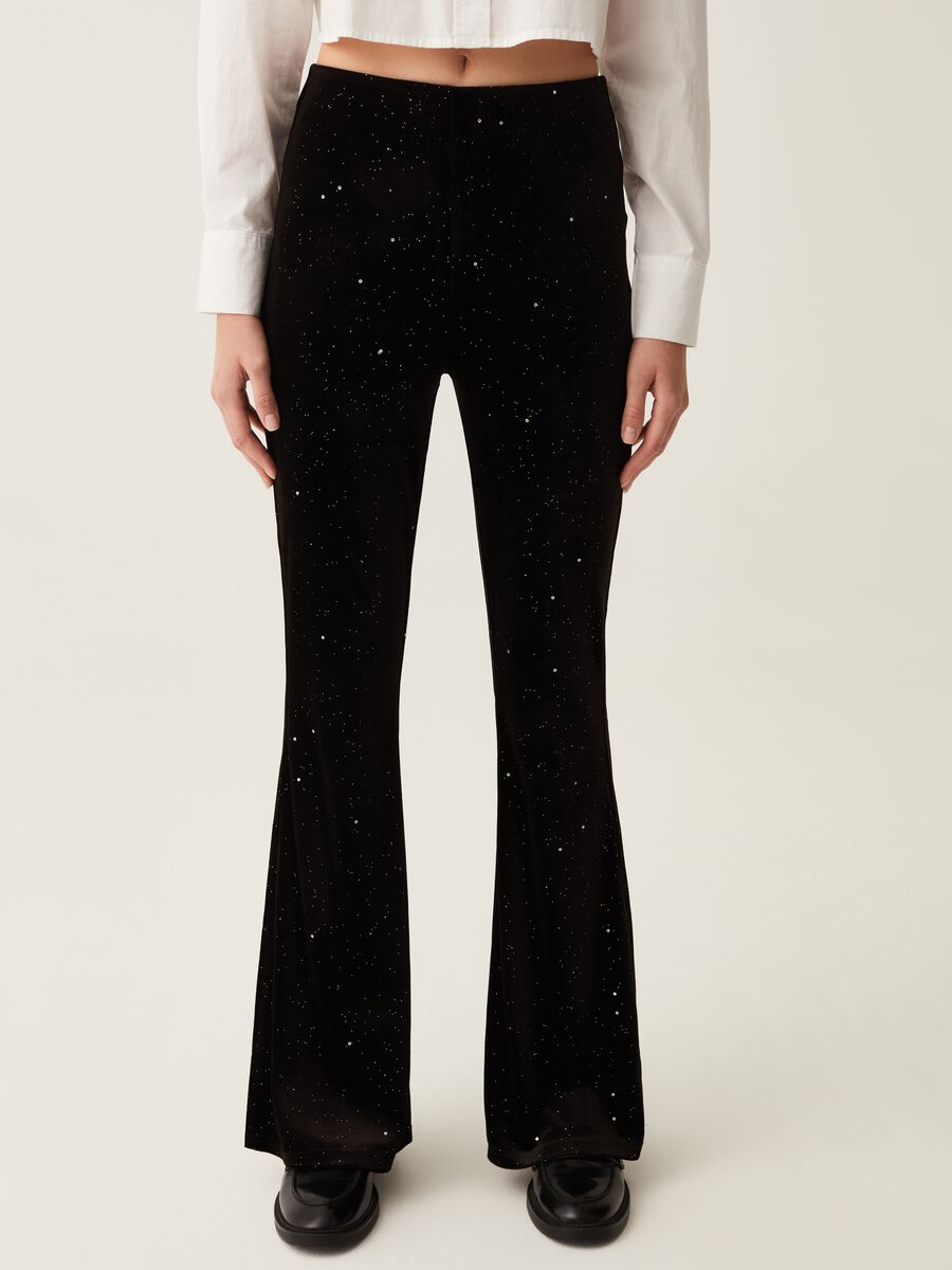 Pantaloni flare fit in velluto con paillettes_1