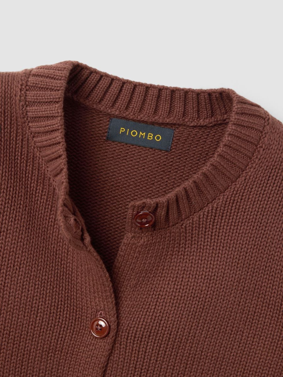 Cardigan marrone in puro cotone con bottoni regular fit_5