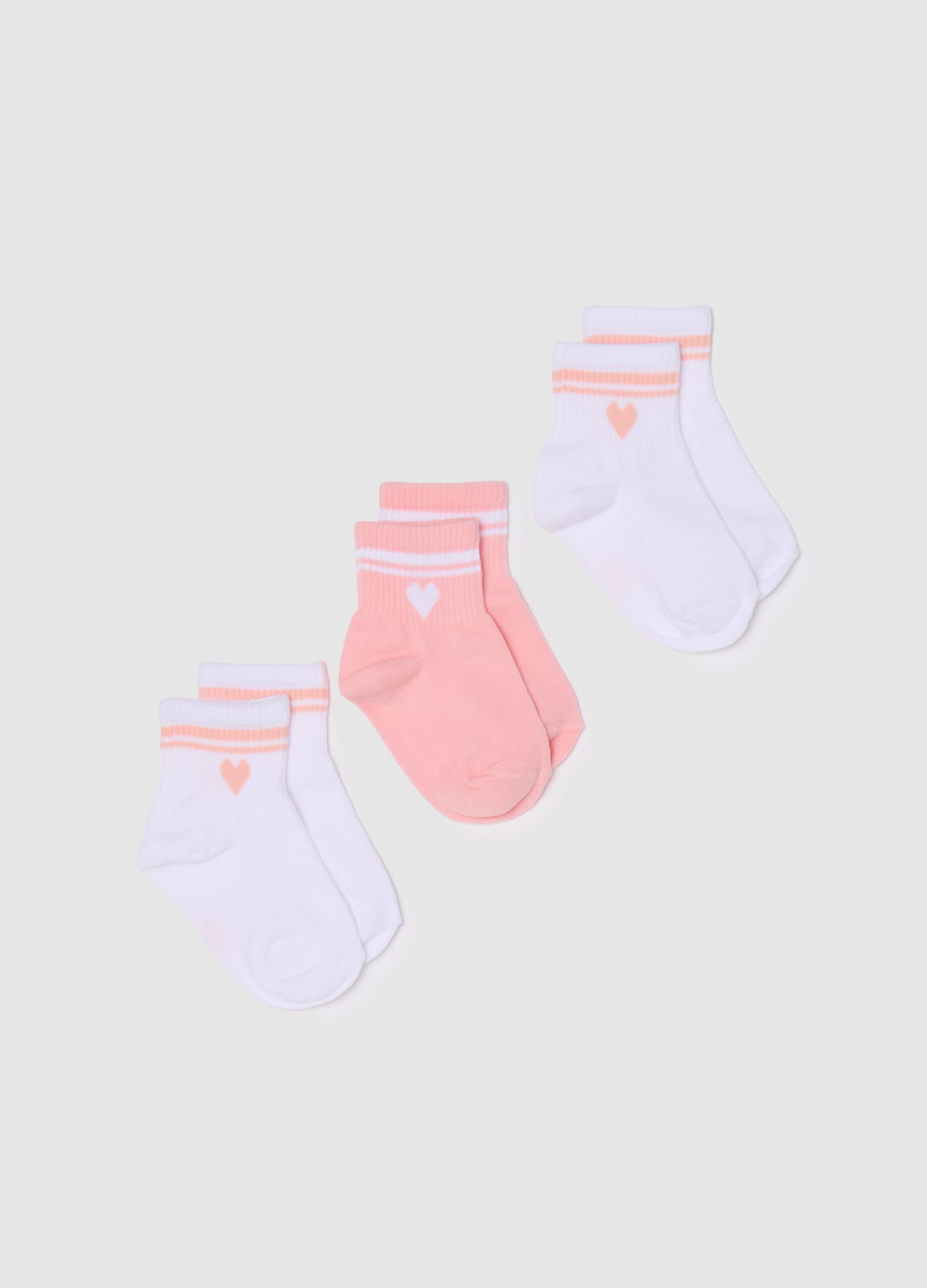 Three-pair pack short socks with heart design