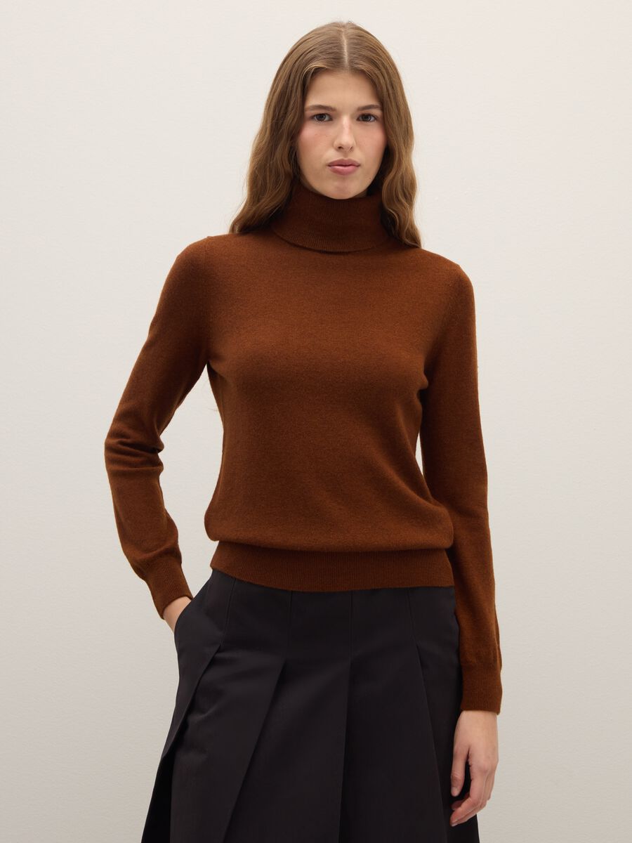 Brown pure wool roll-neck sweater regular fit_1