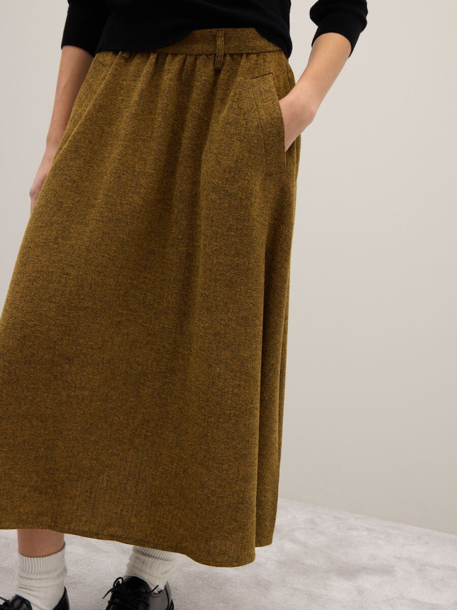Gonna lunga in misto lana marrone regular fit_4