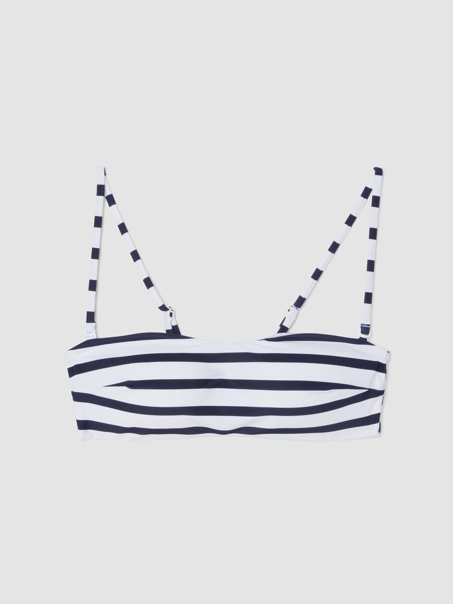 Top bikini blu e bianco in tessuto elasticizzato a fascia_0