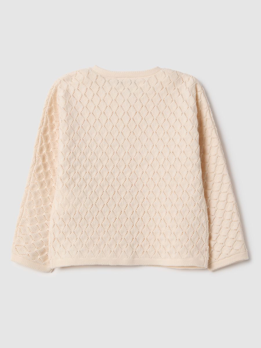 Regular fit beige cotton cardigan for girls with diamond pattern_1