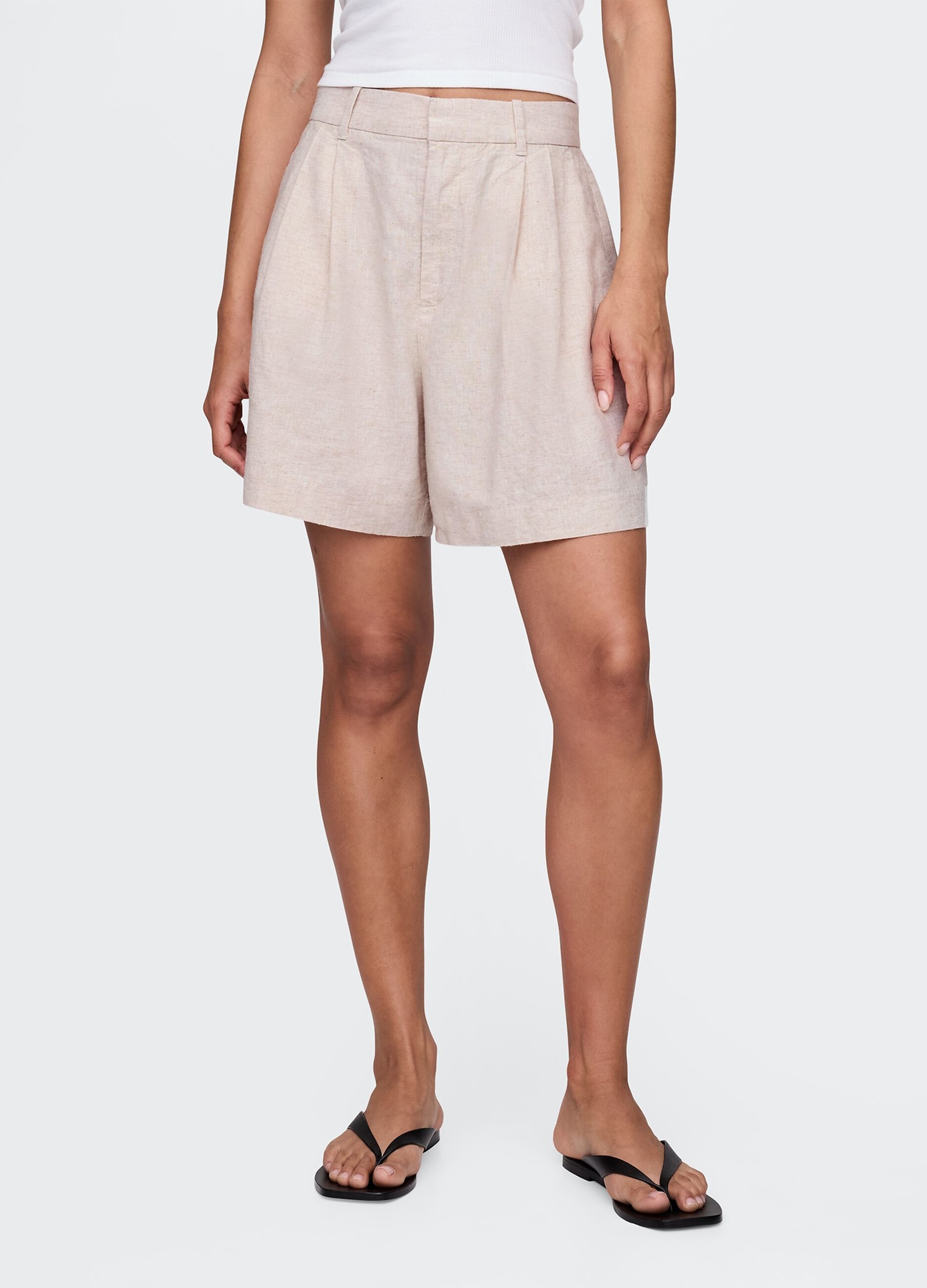 Shorts beige in lino e viscosa