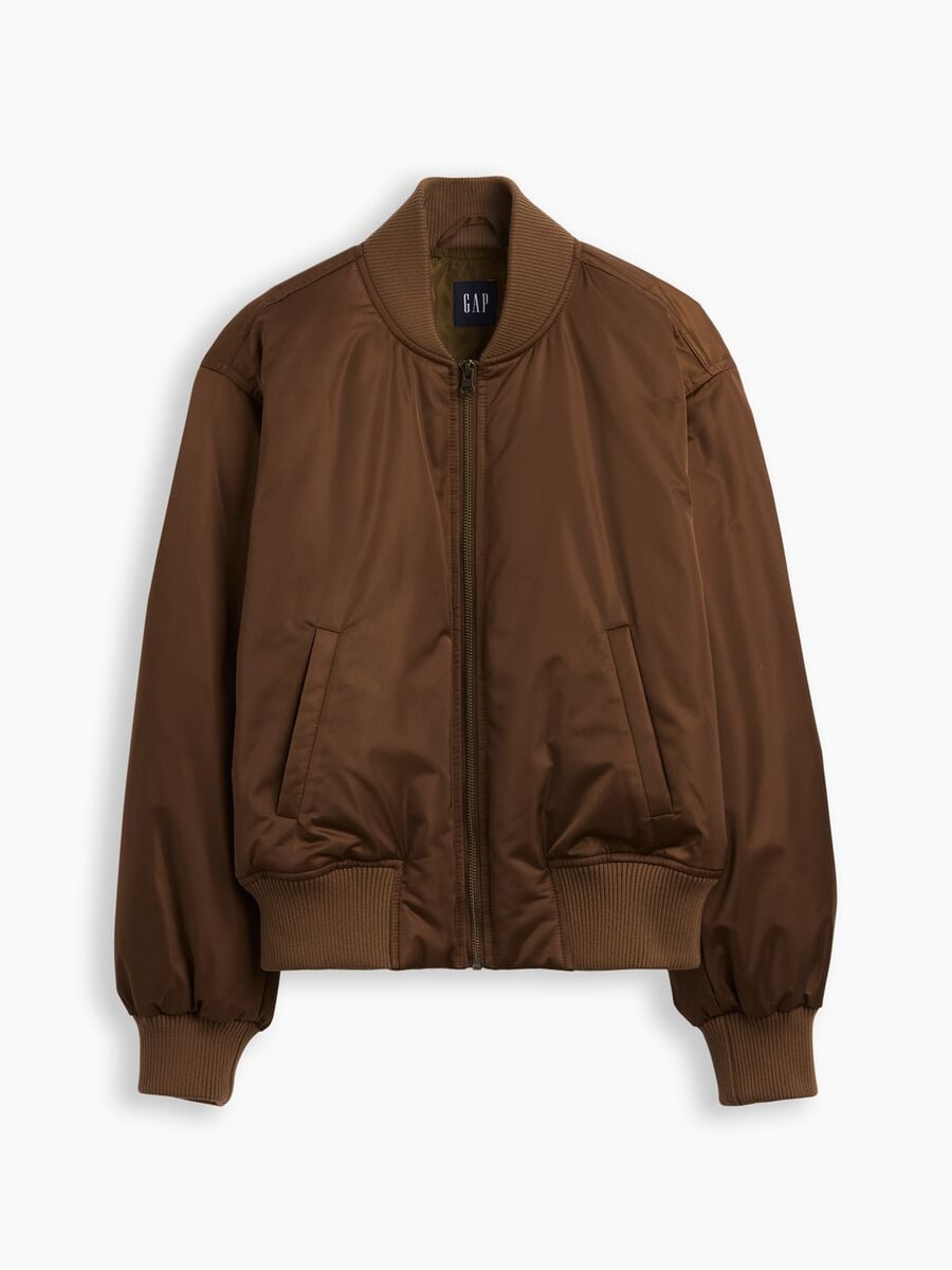 Light brown bomber jacket with zip and ribbed cuffs_4
