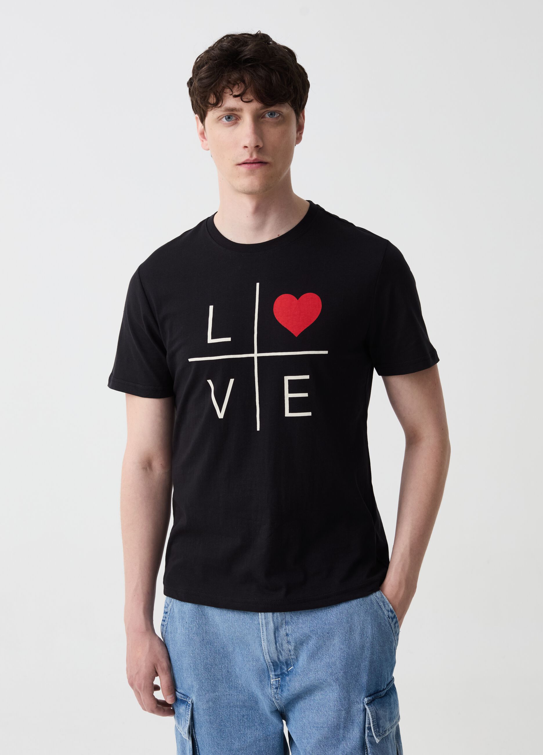 T-shirt con stampa lettering e cuore
