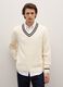 Regular fit white sweater in cotton blend with V-neck_2