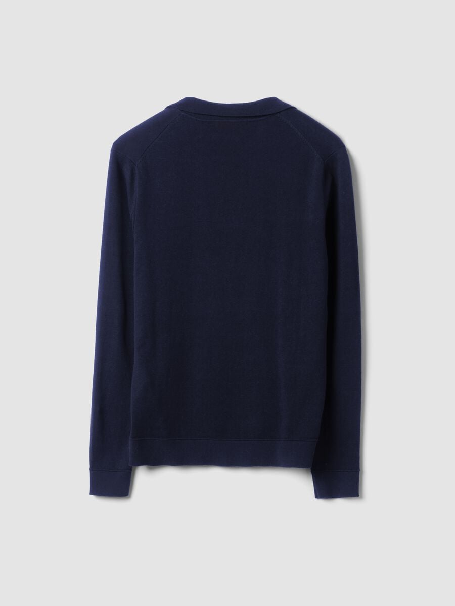 Polo blu in puro cotone a maniche lunghe_6