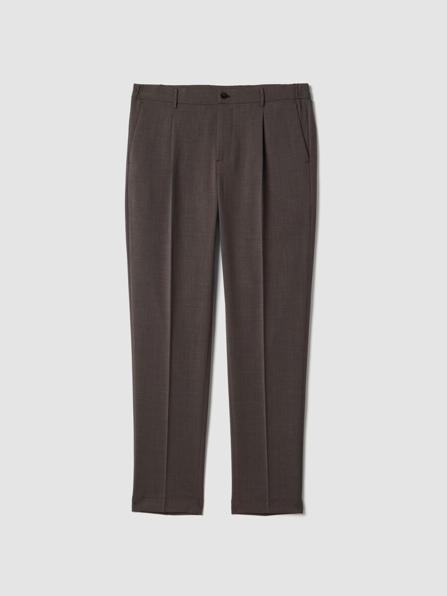 Brown slim-fit stretch viscose trousers_0