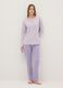 Purple pure cotton pyjamas with serafino collar and floral pattern_0