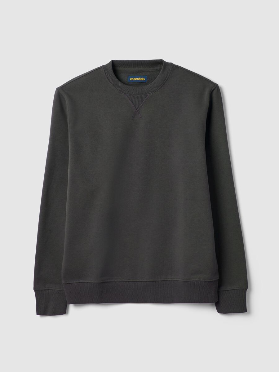 Grey Cotton Blend Crew Neck Sweatshirt Regular Fit_4