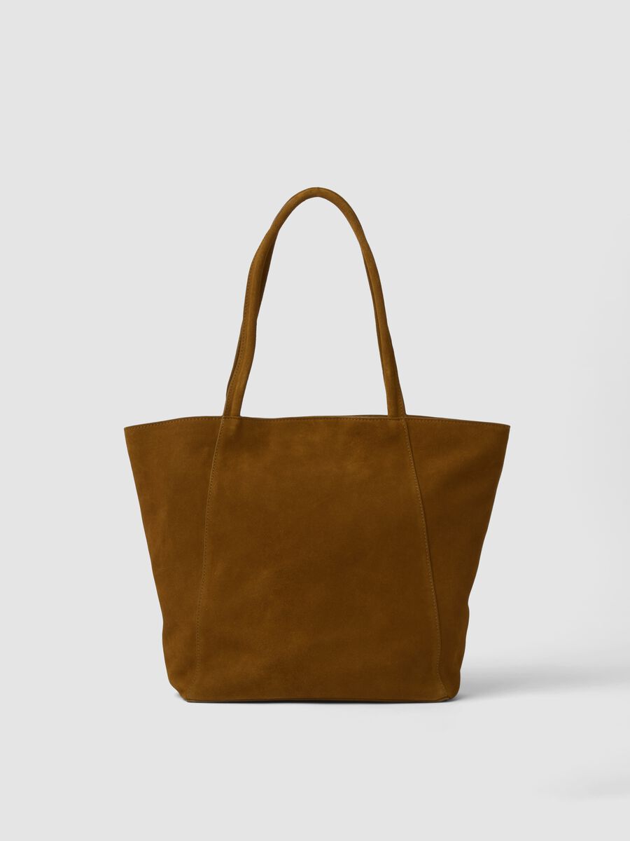 Brown genuine leather handbag with double handles_0