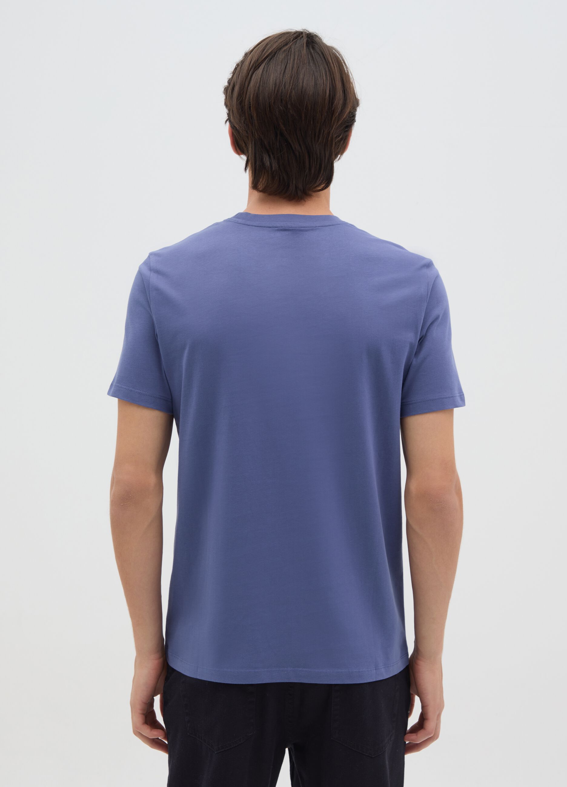 Men's blue pure cotton regular fit T-shirt