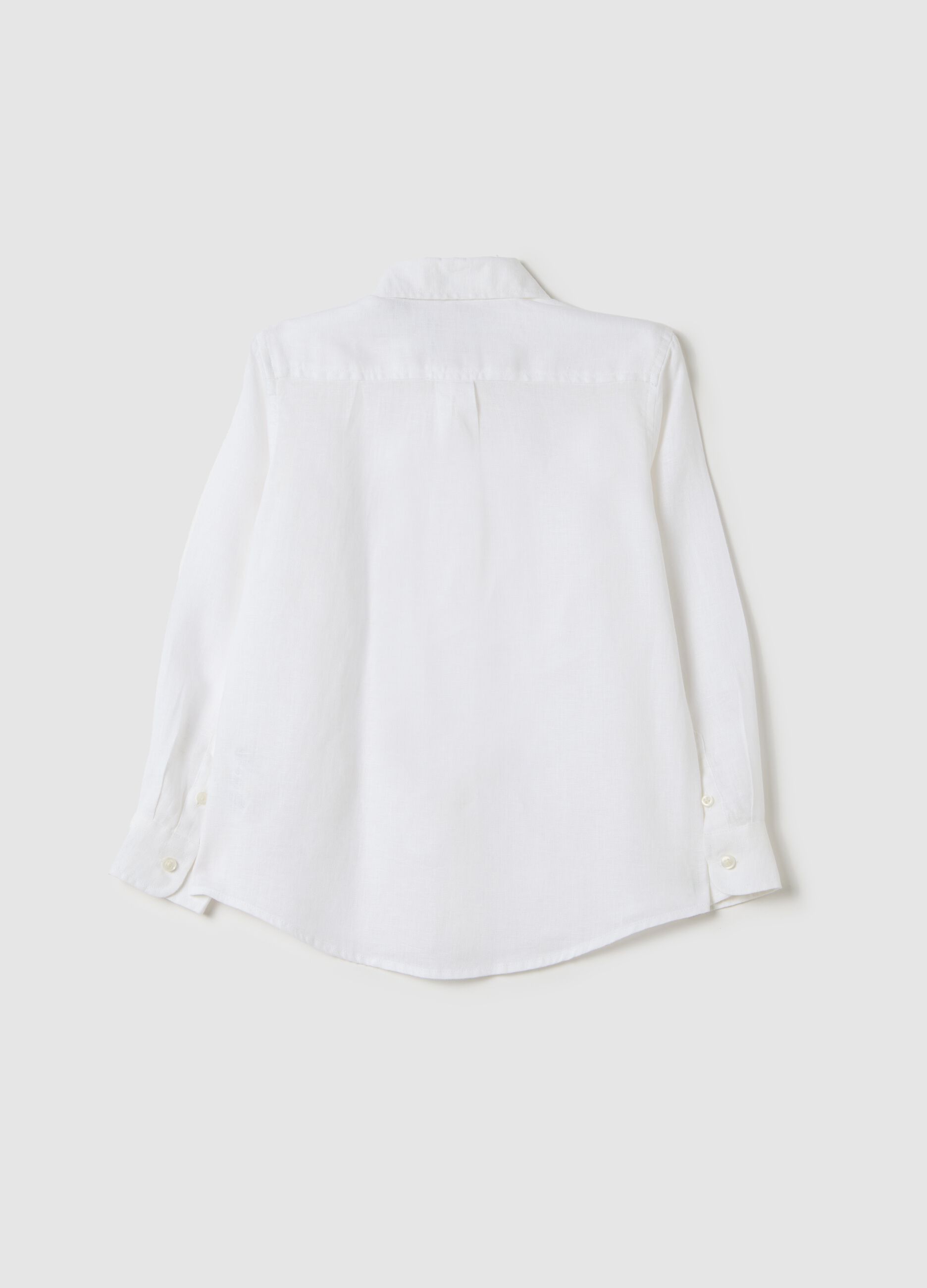 White linen shirt with logo embroidery