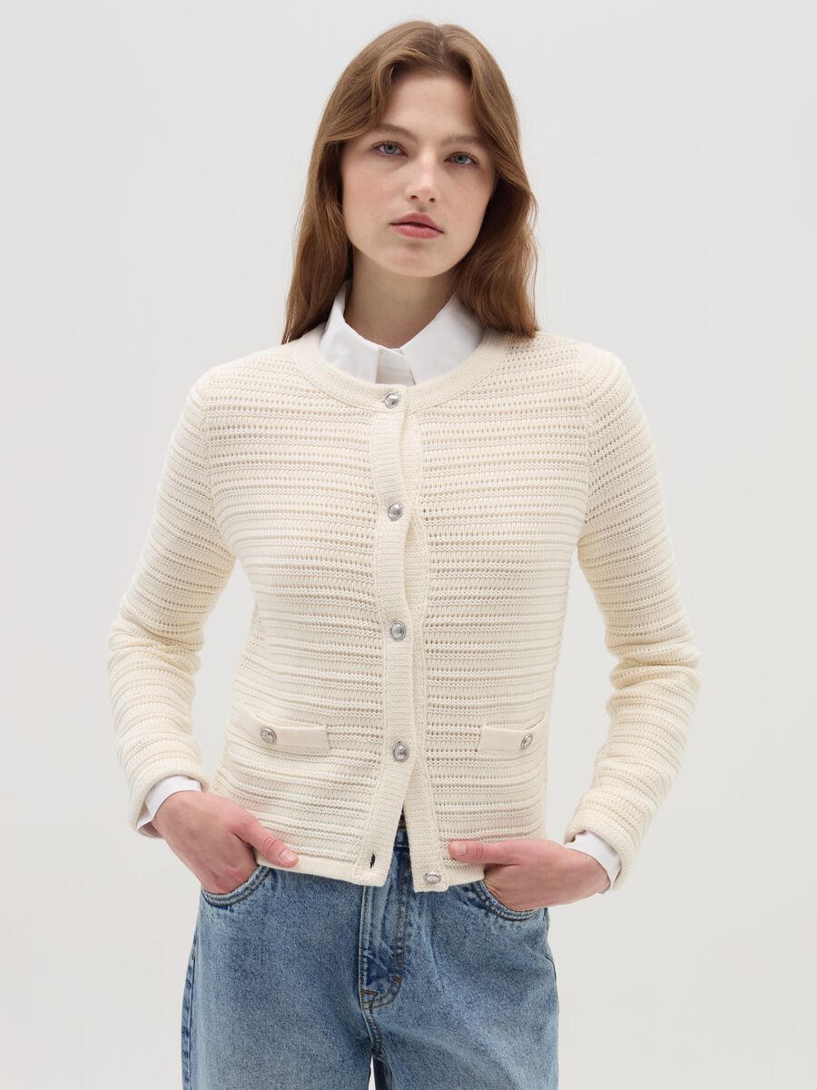 Cardigan with openwork design_0