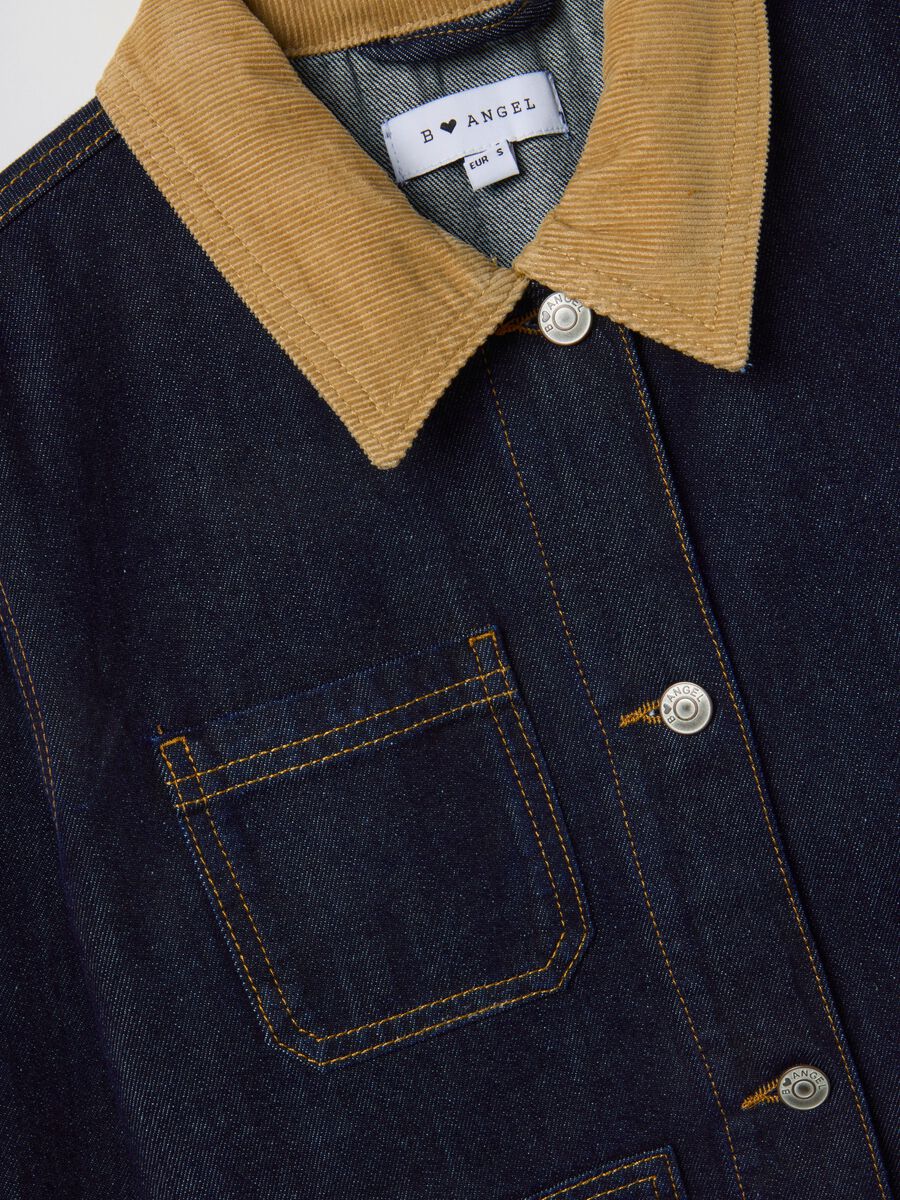 Pure cotton blue regular fit jacket with contrasting collar and pockets_5