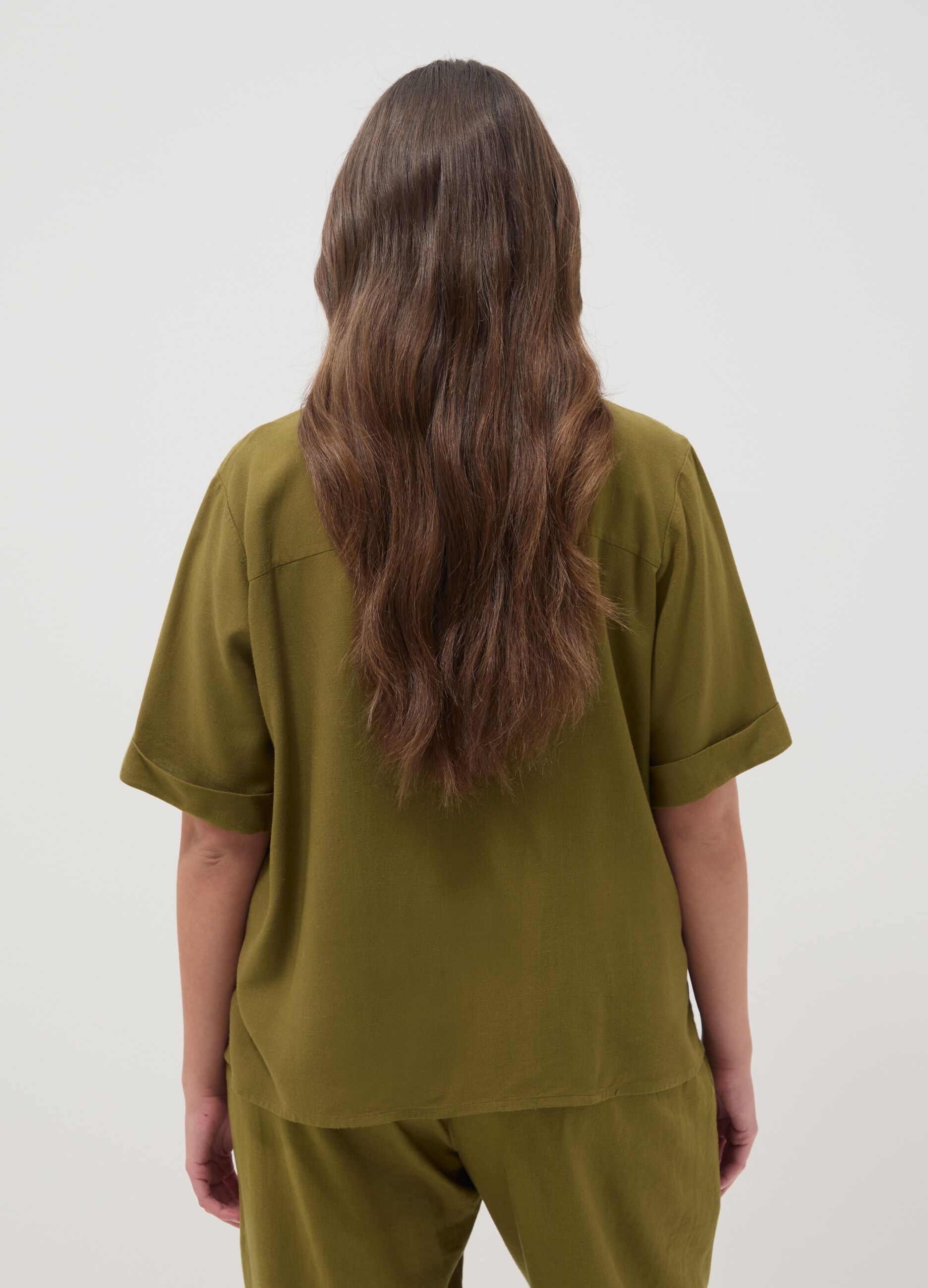 Green viscose-linen blend shirt, regular fit