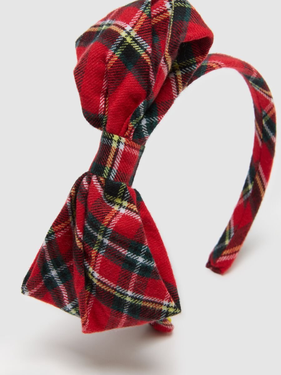 Multicoloured check cotton girl's headband with bow_2