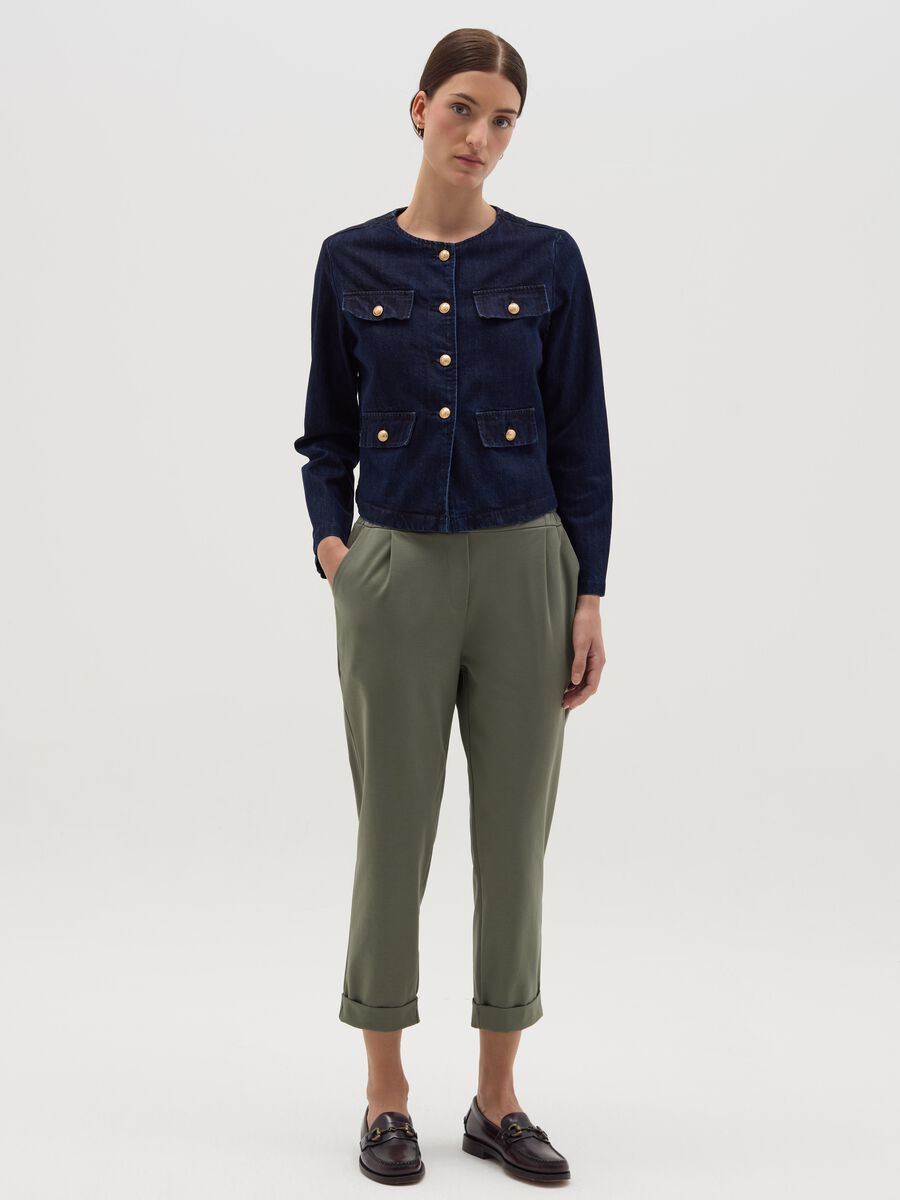 Short jacket in denim with golden buttons_1