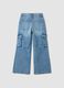 Light blue pure cotton denim cargo jeans, relaxed fit for girls_5