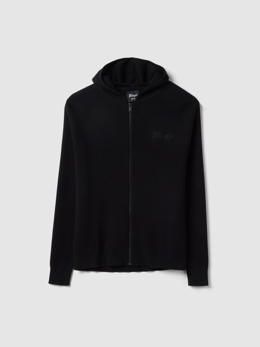 Black Ribbed Knit Hoodie_5