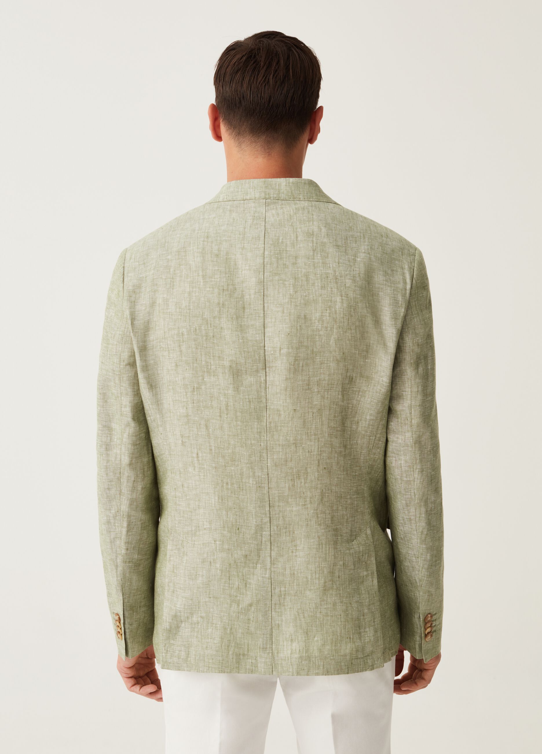Slim-fit blazer in light green mélange yarn-dyed linen