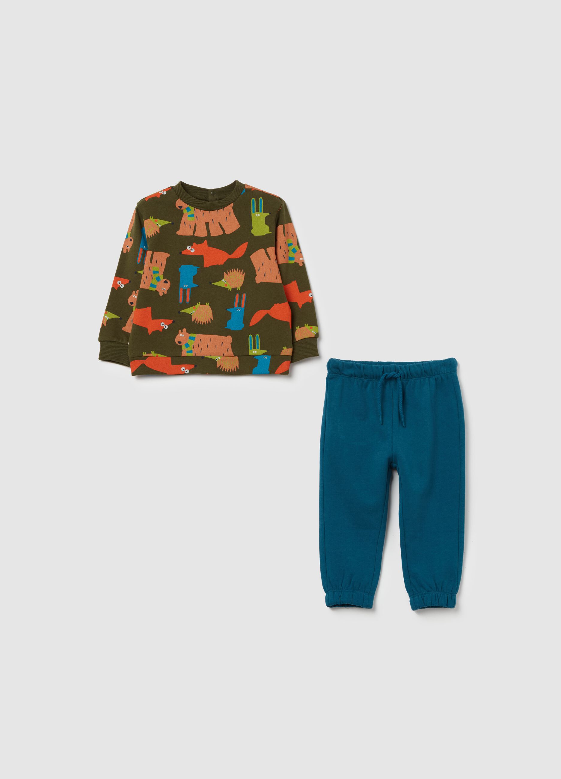 Cotton jogging set with forest animals print