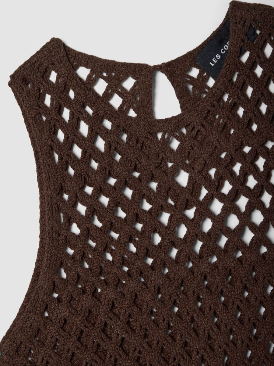 Tank top in misto cotone marrone regular fit con design a rete_5