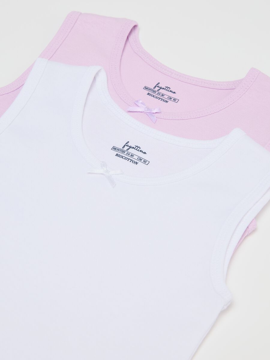 Three-pack pink and white vests in organic cotton with bow_2