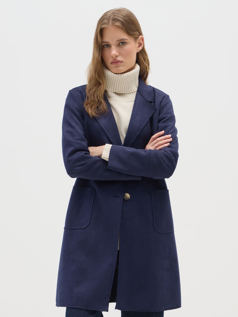 Blue regular fit coat with buttons_0